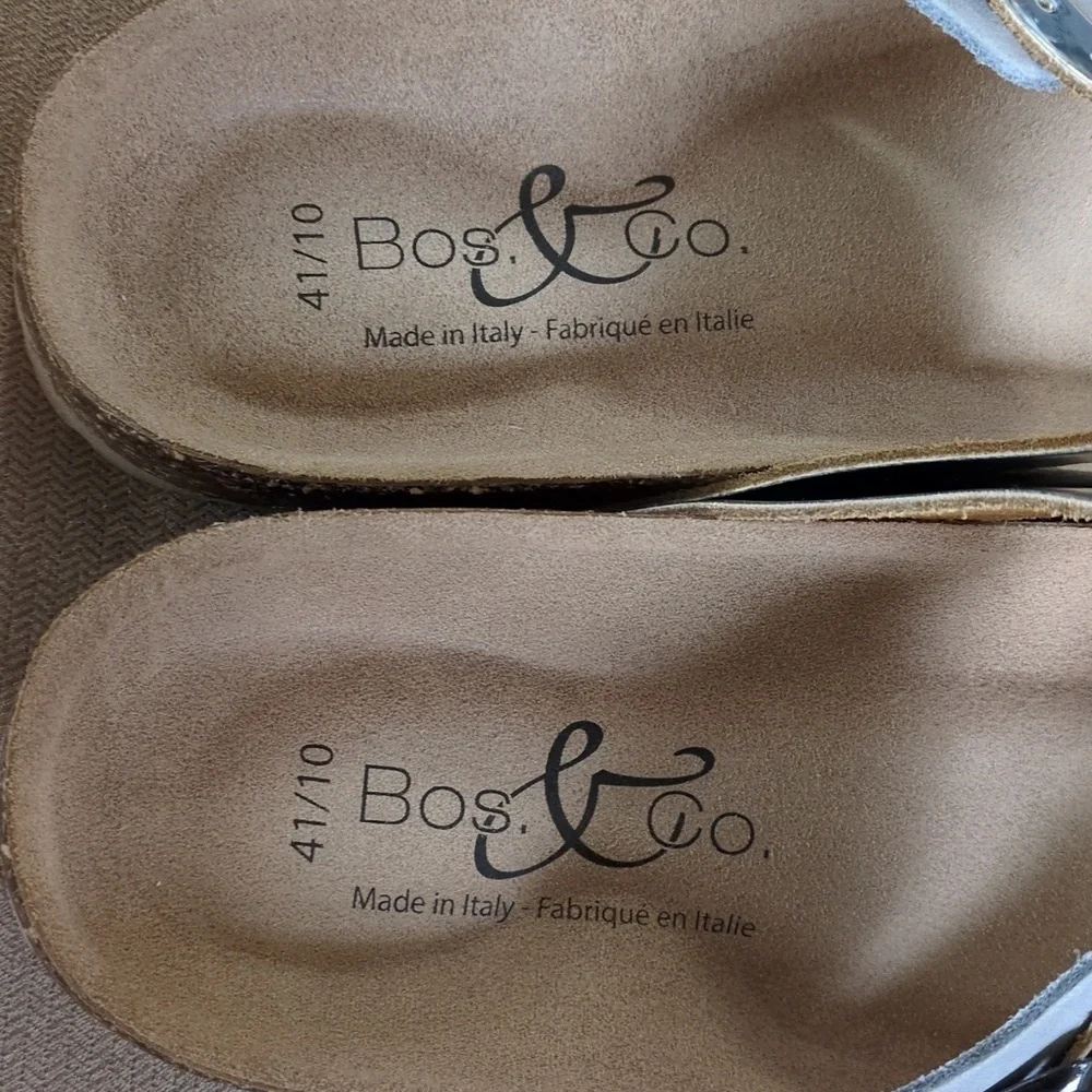 NWOT Bos. & Co. Parr Slip on Sandal in Pearl Nubuck and Silver Mirror Size 41/10